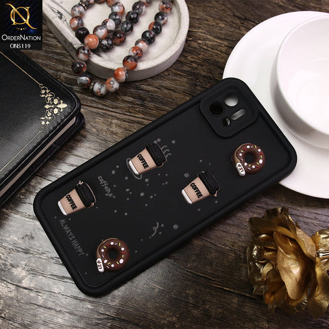 Oppo A16e Cover - Black - D1 - Cute 3D Donut Coffee Soft Silicon Case with Camera Protection