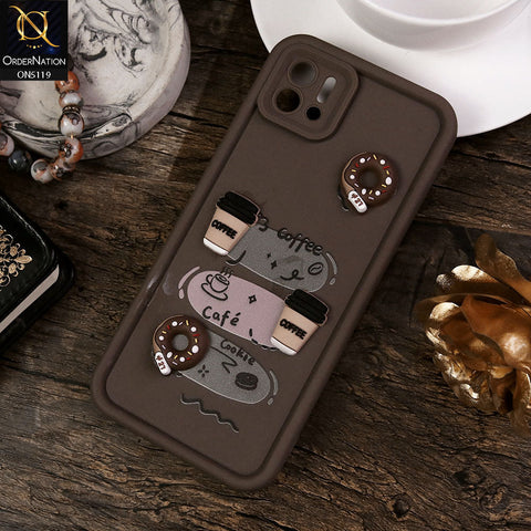 Oppo A16K Cover - Brown - Design 2 - Cute 3D Donut Coffee Soft Silicon Case with Camera Protection