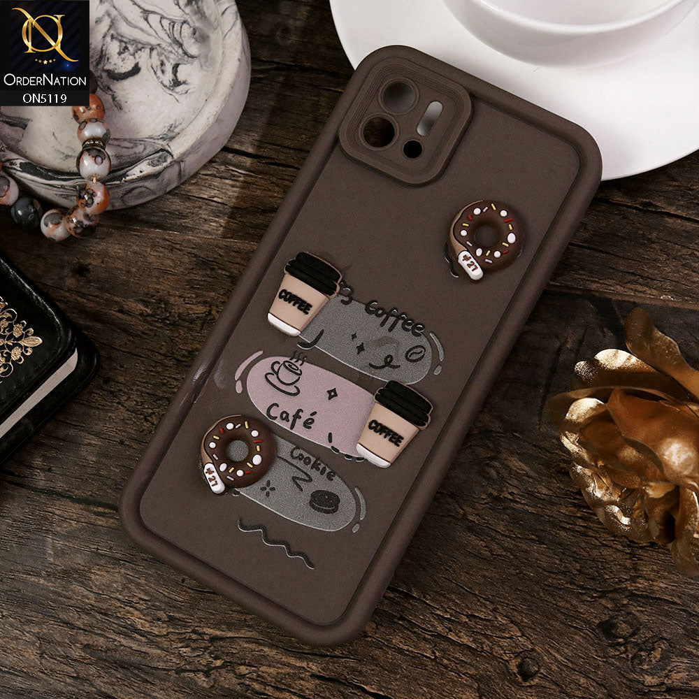 Oppo A16e Cover - Brown - Design 2 - Cute 3D Donut Coffee Soft Silicon Case with Camera Protection