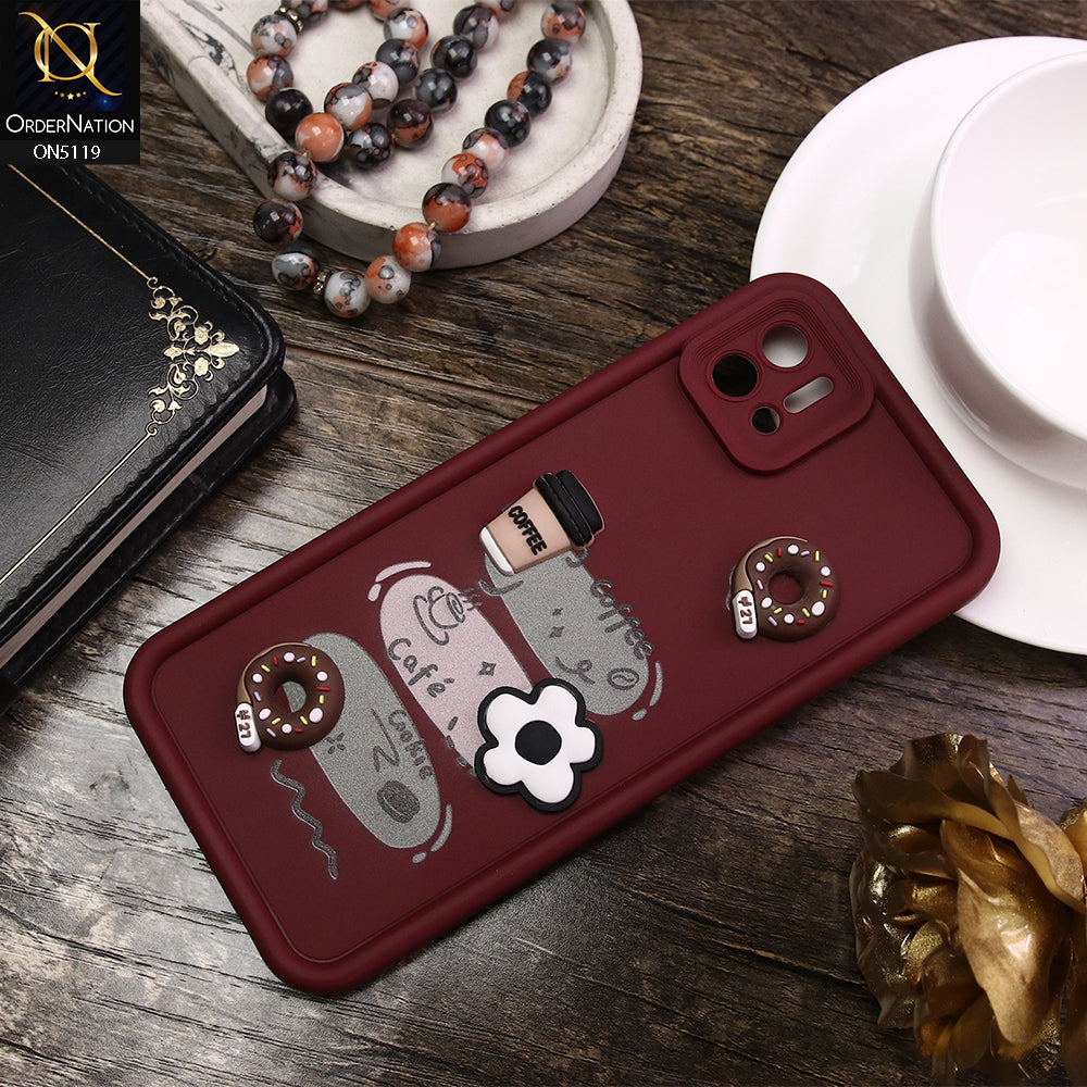 Oppo A16K Cover - Maroon - D2 - Cute 3D Donut Coffee Soft Silicon Case with Camera Protection
