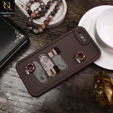 Oppo A1K Cover - Brown - D2 - Cute 3D Donut Coffee Soft Silicon Case with Camera Protection