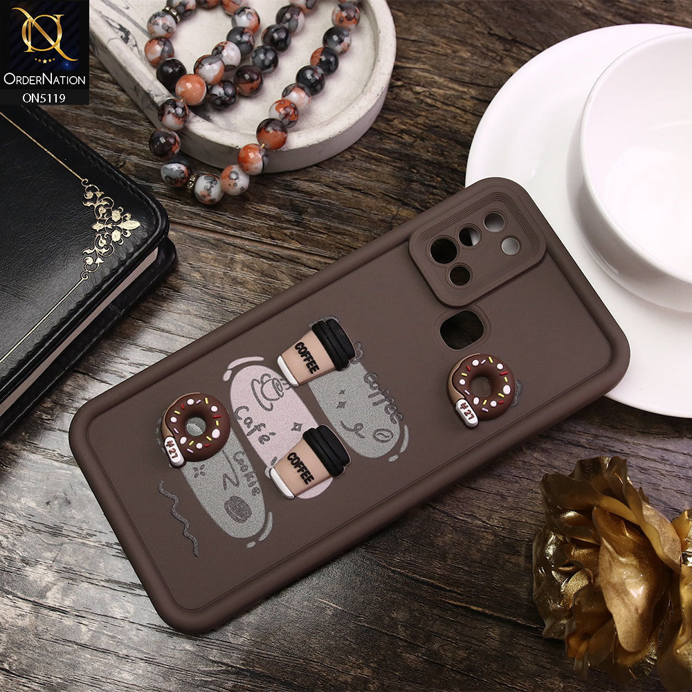 Samsung Galaxy A21s Cover - Brown - D2 - Cute 3D Donut Coffee Soft Silicon Case with Camera Protection