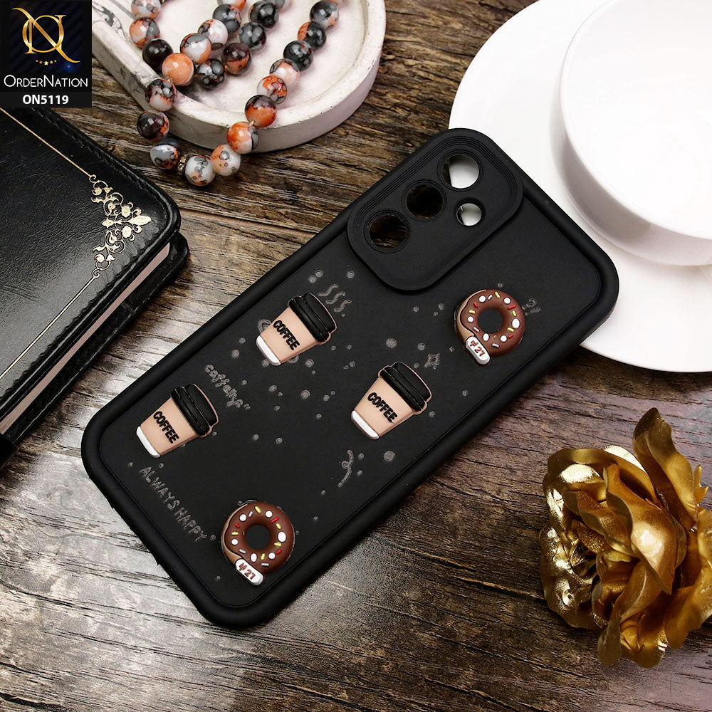 Samsung Galaxy A25 5G Cover - Black - D1 - Cute 3D Donut Coffee Soft Silicon Case with Camera Protection