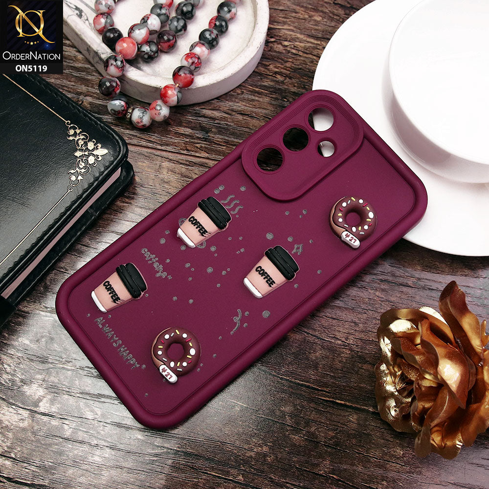 Samsung Galaxy A25 5G Cover - Maroon - D1 - Cute 3D Donut Coffee Soft Silicon Case with Camera Protection