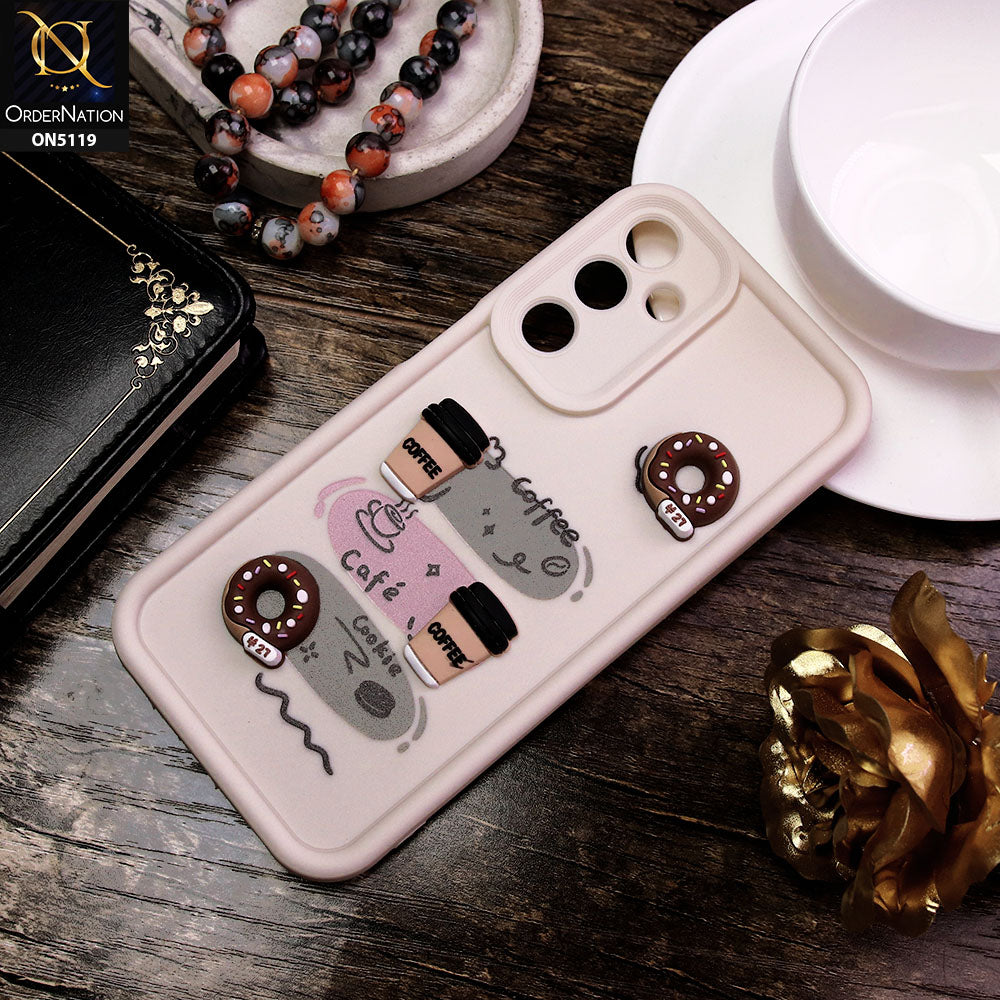 Samsung Galaxy A25 5G Cover - White - D2 - Cute 3D Donut Coffee Soft Silicon Case with Camera Protection