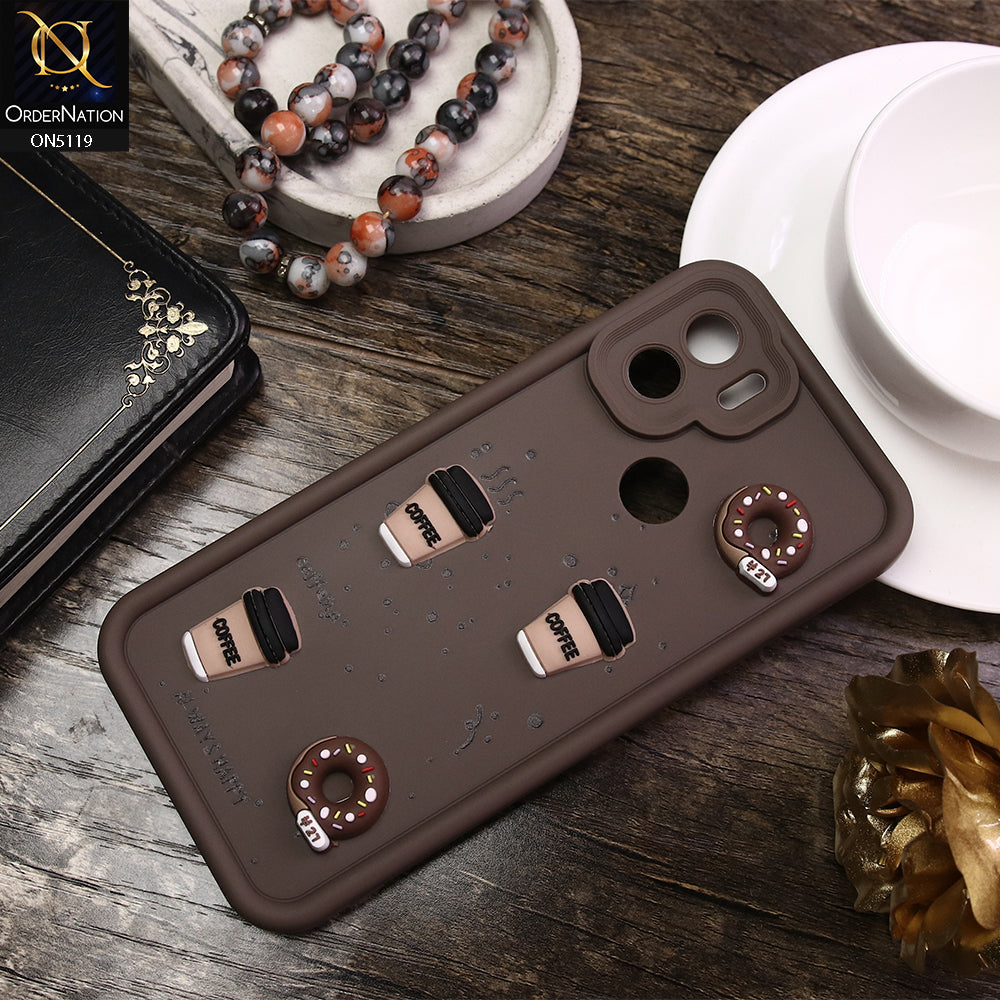 Xiaomi Redmi A2 Cover - Brown - D1 - Cute 3D Donut Coffee Soft Silicon Case with Camera Protection