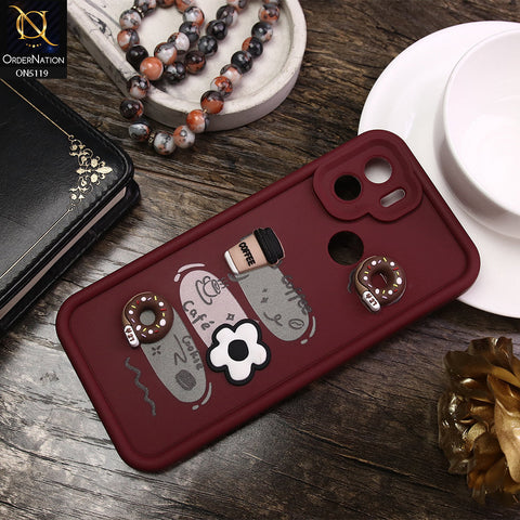 Xiaomi Redmi A2 Cover - Maroon - D2 - Cute 3D Donut Coffee Soft Silicon Case with Camera Protection