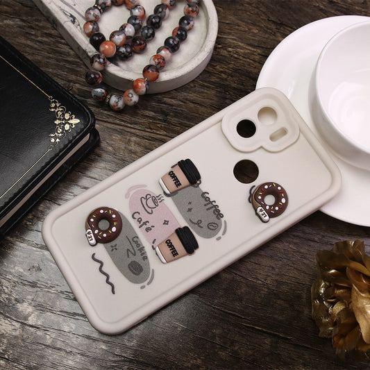 Xiaomi Redmi A2 Cover - White - Cute 3D Donut Coffee Soft Silicon Case with Camera Protection