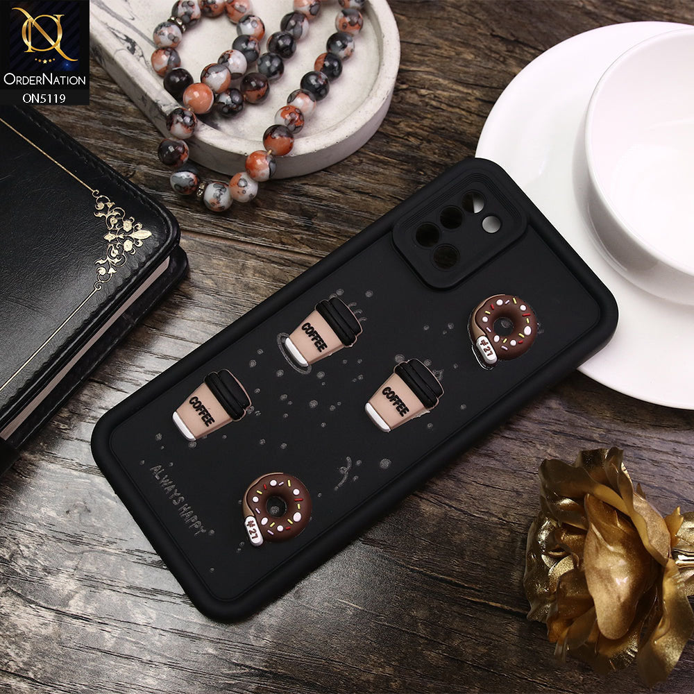 Samsung Galaxy A31 Cover - Black - D1 - Cute 3D Donut Coffee Soft Silicon Case with Camera Protection