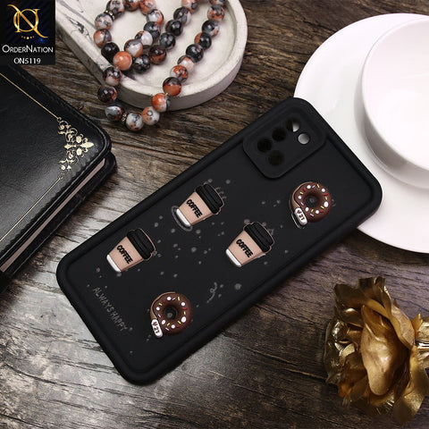 Samsung Galaxy A31 Cover - Black - D1 - Cute 3D Donut Coffee Soft Silicon Case with Camera Protection