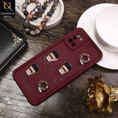 Samsung Galaxy A31 Cover - Maroon - D1 - Cute 3D Donut Coffee Soft Silicon Case with Camera Protection