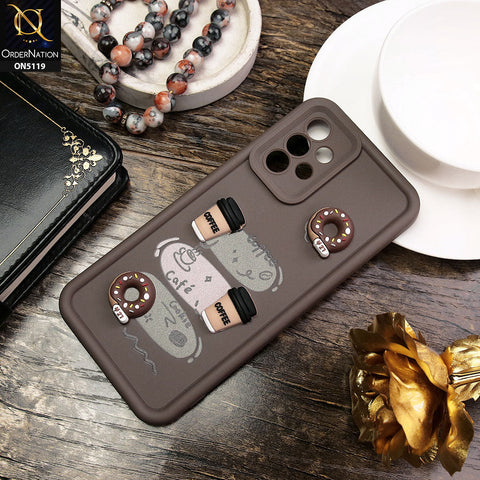 Samsung Galaxy A32 Cover - Brown - D2 - Cute 3D Donut Coffee Soft Silicon Case with Camera Protection