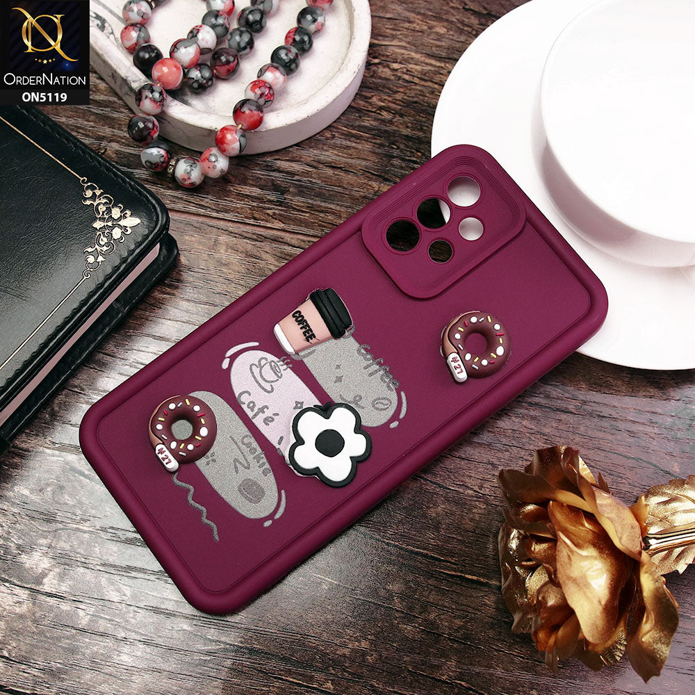 Samsung Galaxy A32 Cover - Maroon - D2 - Cute 3D Donut Coffee Soft Silicon Case with Camera Protection