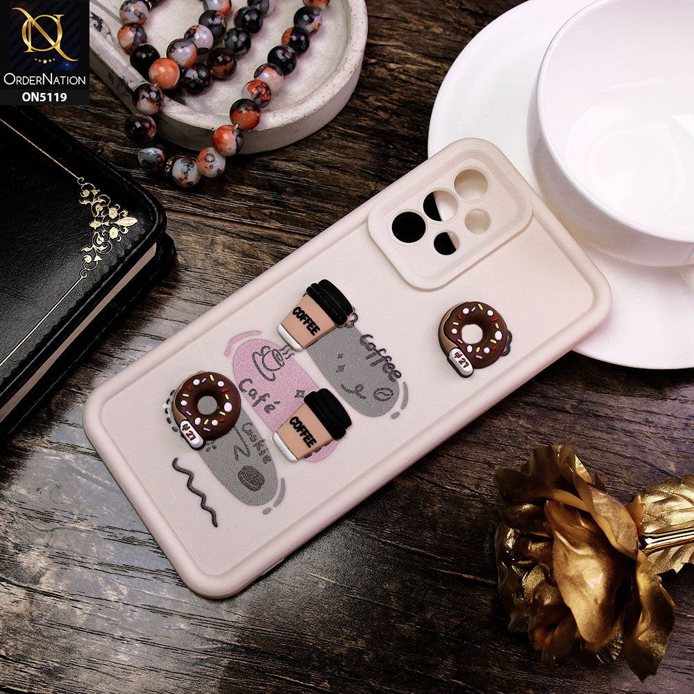 Samsung Galaxy A32 Cover - White - D2 - Cute 3D Donut Coffee Soft Silicon Case with Camera Protection