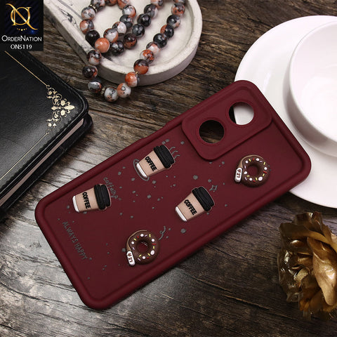 Oppo A58 4G Cover - Maroon - D1 - Cute 3D Donut Coffee Soft Silicon Case with Camera Protection