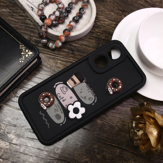 Oppo A78 4G Cover - Black - Cute 3D Donut Coffee Soft Silicon Case with Camera Protection