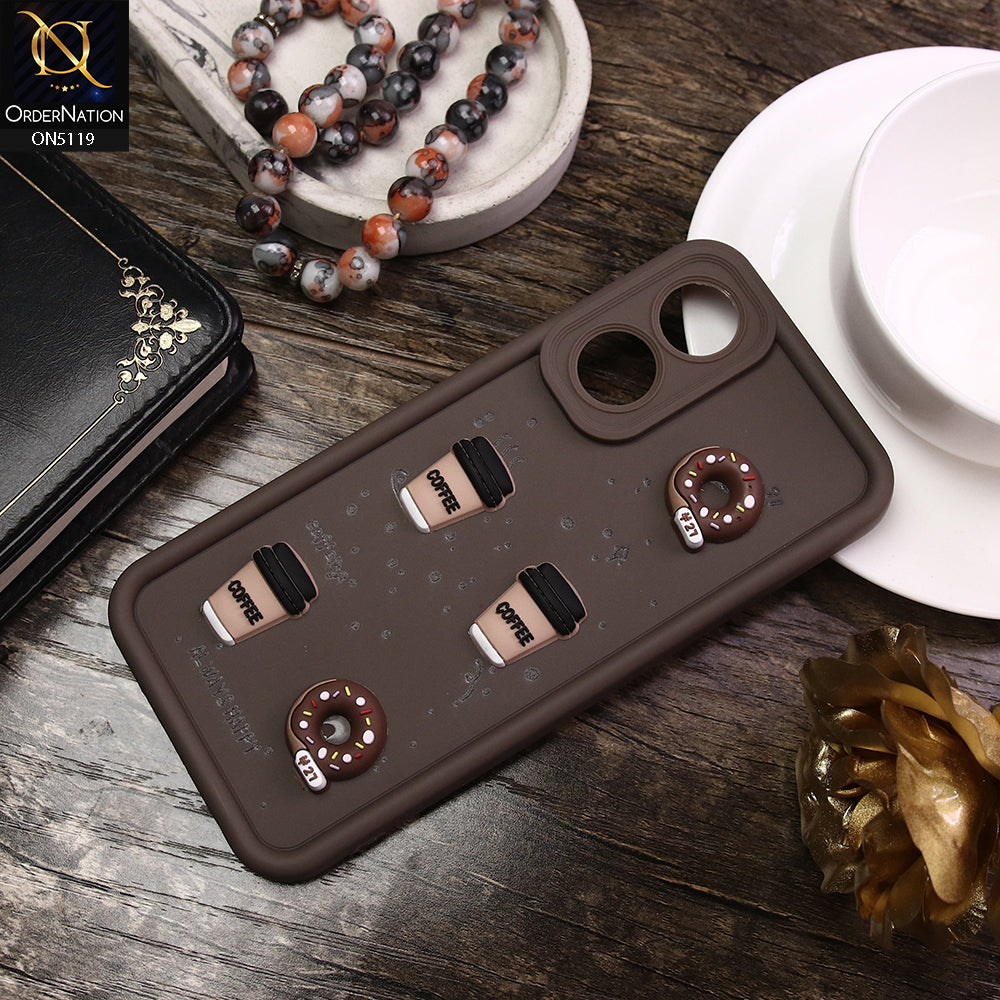 Oppo A78 4G Cover - Brown - D1 - Cute 3D Donut Coffee Soft Silicon Case with Camera Protection