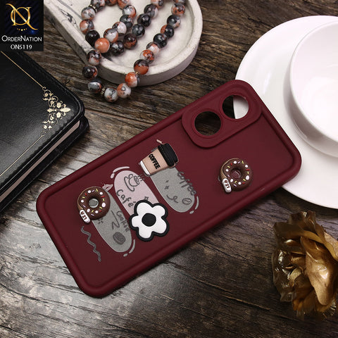 Oppo A78 4G Cover - Maroon - D2 - Cute 3D Donut Coffee Soft Silicon Case with Camera Protection