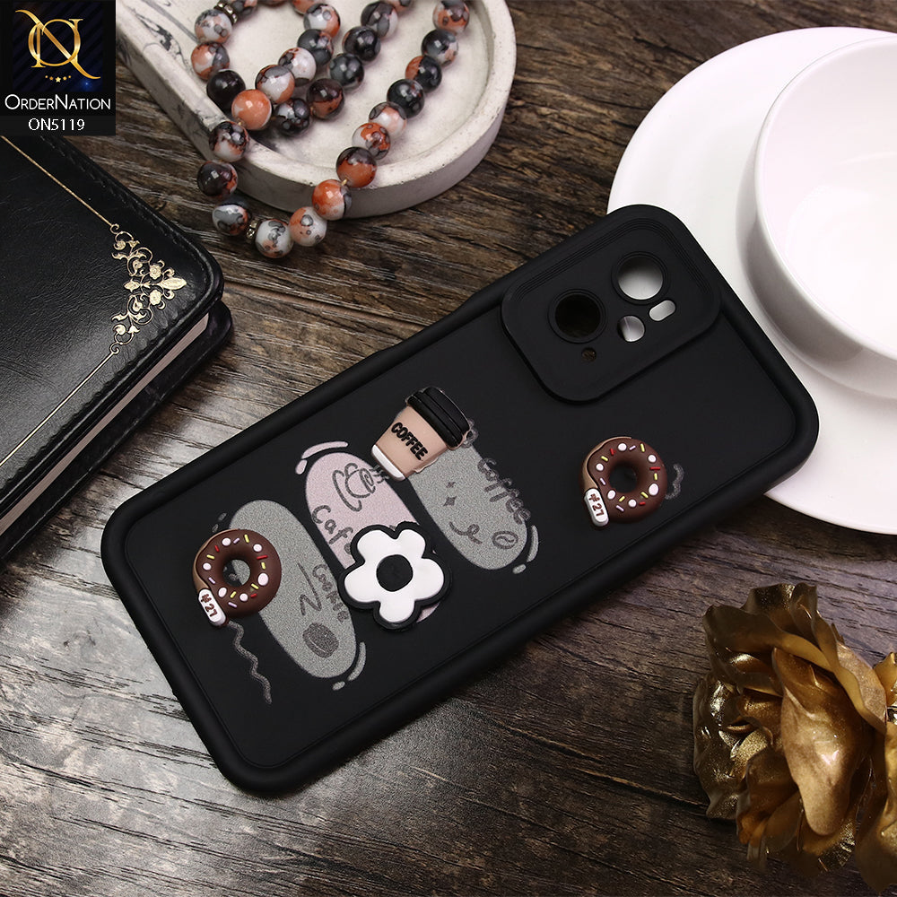 Oppo A96 4G Cover - Black - D2 - Cute 3D Donut Coffee Soft Silicon Case with Camera Protection