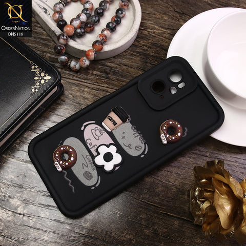 Oppo A96 4G Cover - Black - D2 - Cute 3D Donut Coffee Soft Silicon Case with Camera Protection