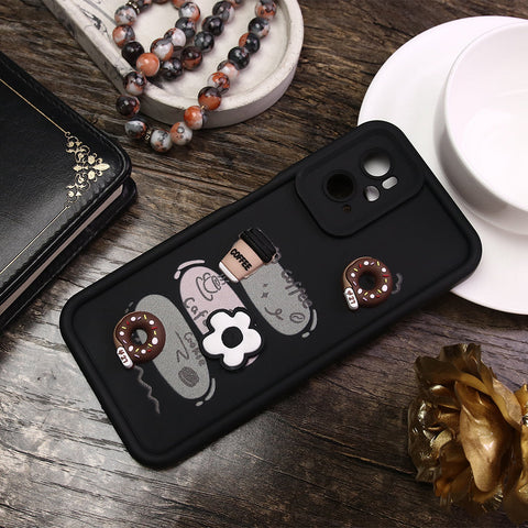 Realme 9i Cover - Black - D2 - Cute 3D Donut Coffee Soft Silicon Case with Camera Protection