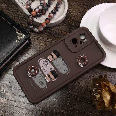 Realme 9i Cover - Brown - D2 - Cute 3D Donut Coffee Soft Silicon Case with Camera Protection