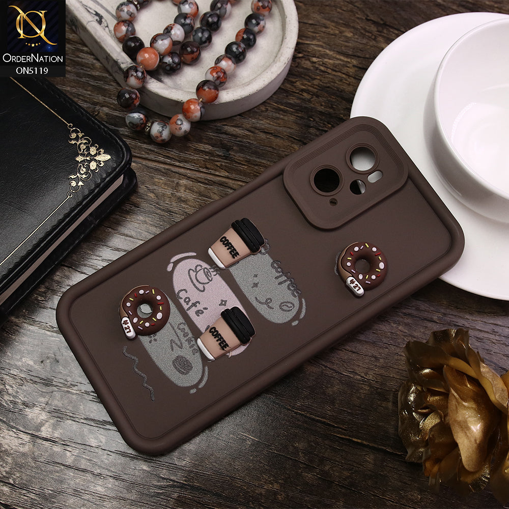 Oppo K10 Cover - Brown - D2 - Cute 3D Donut Coffee Soft Silicon Case with Camera Protection