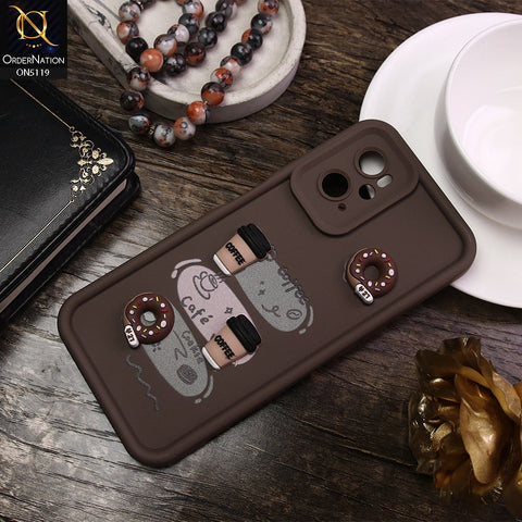 Oppo A36 Cover - Brown - D2 - Cute 3D Donut Coffee Soft Silicon Case with Camera Protection