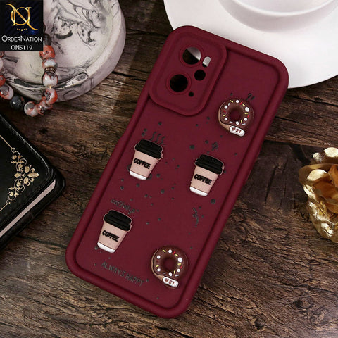 Realme 9i Cover - Maroon - Design 1 - Cute 3D Donut Coffee Soft Silicon Case with Camera Protection