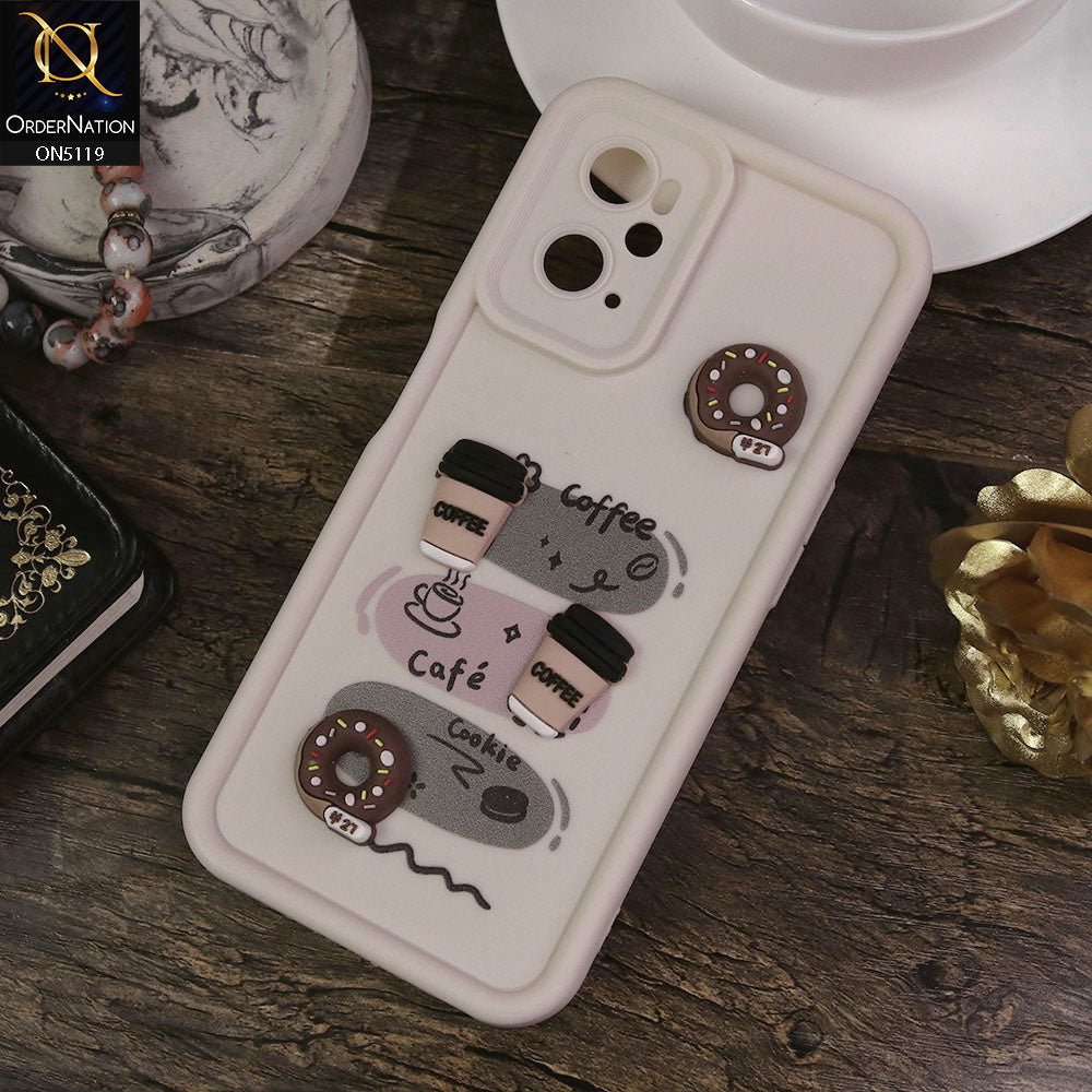 Realme 9i Cover - White - Design 2 - Cute 3D Donut Coffee Soft Silicon Case with Camera Protection
