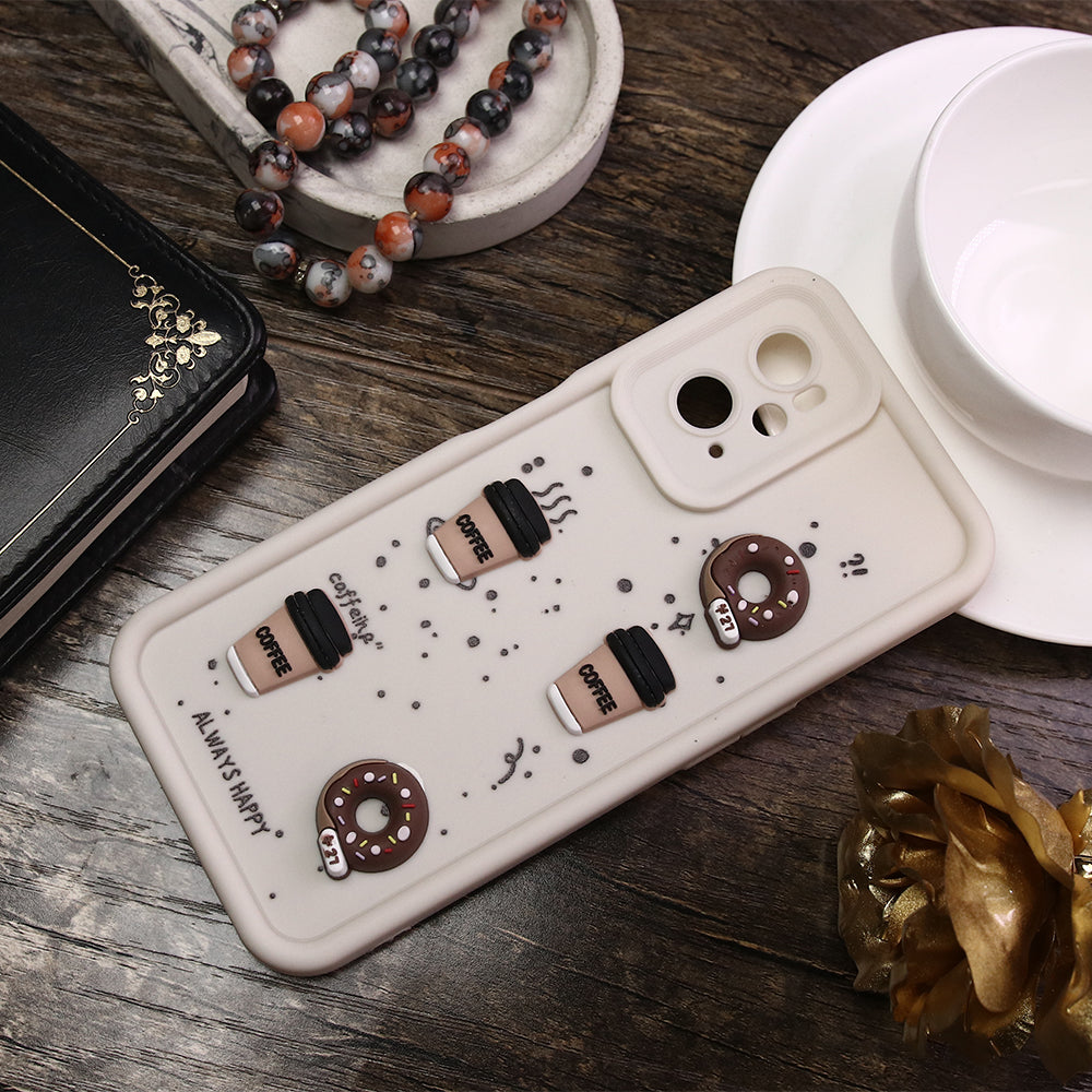 Oppo K10 Cover - White - D1 - Cute 3D Donut Coffee Soft Silicon Case with Camera Protection