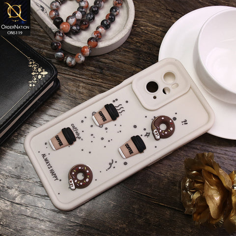 Oppo A36 Cover - White - D1 - Cute 3D Donut Coffee Soft Silicon Case with Camera Protection