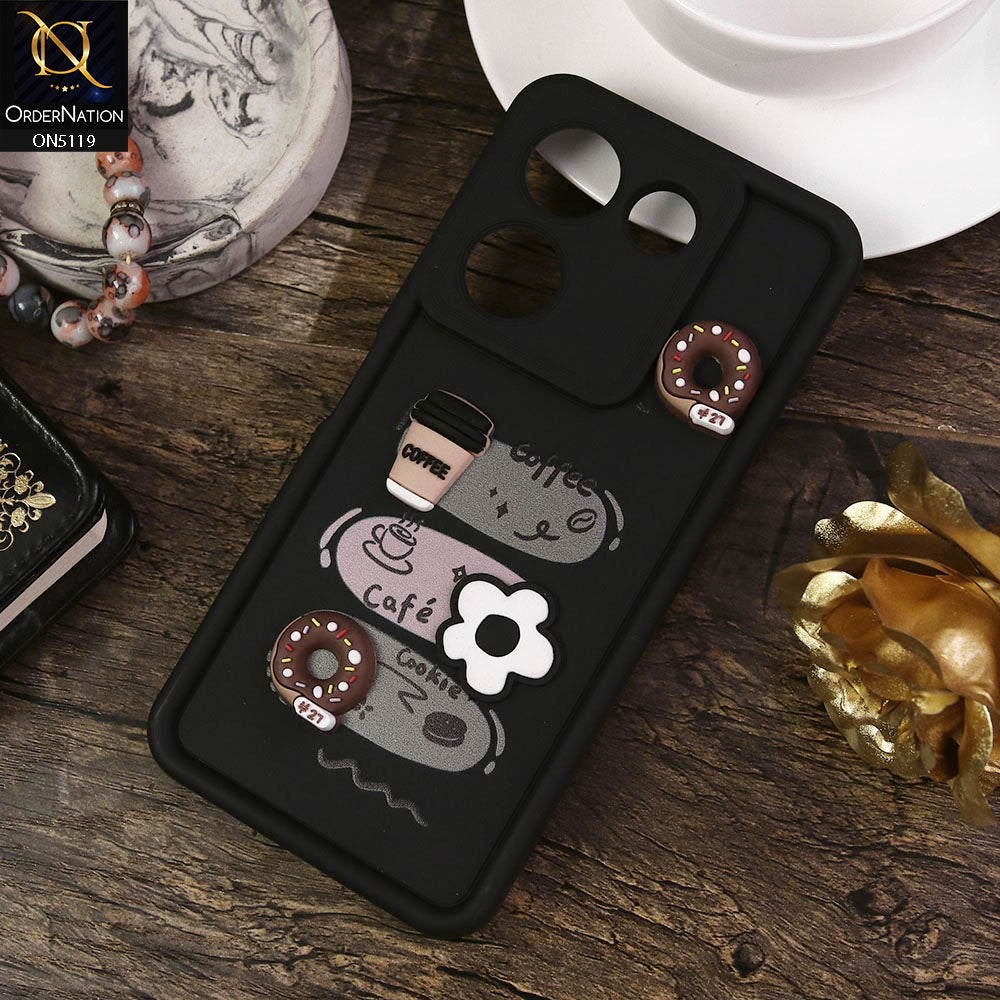 Tecno Camon 20 Cover - Black - Design 2 - Cute 3D Donut Coffee Soft Silicon Case with Camera Protection
