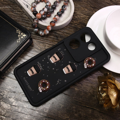 Tecno Camon 20 Cover - Black - D1 - Cute 3D Donut Coffee Soft Silicon Case with Camera Protection