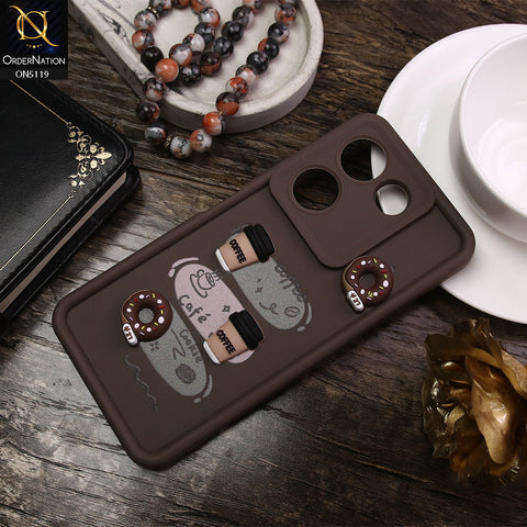 Tecno Camon 20 Cover - Brown - D2 - Cute 3D Donut Coffee Soft Silicon Case with Camera Protection