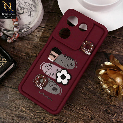 Tecno Camon 20 Pro Cover - Maroon - Design 2 - Cute 3D Donut Coffee Soft Silicon Case with Camera Protection