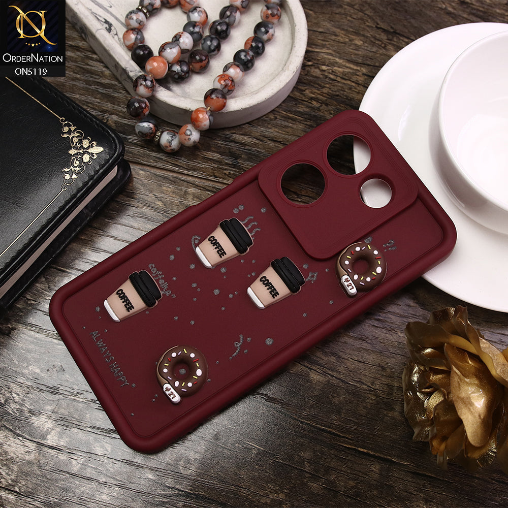 Tecno Camon 20 Pro Cover - Maroon - D1 - Cute 3D Donut Coffee Soft Silicon Case with Camera Protection