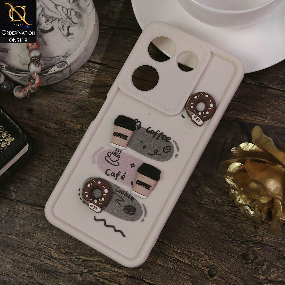 Tecno Camon 20 Pro Cover - White - Design 2 - Cute 3D Donut Coffee Soft Silicon Case with Camera Protection