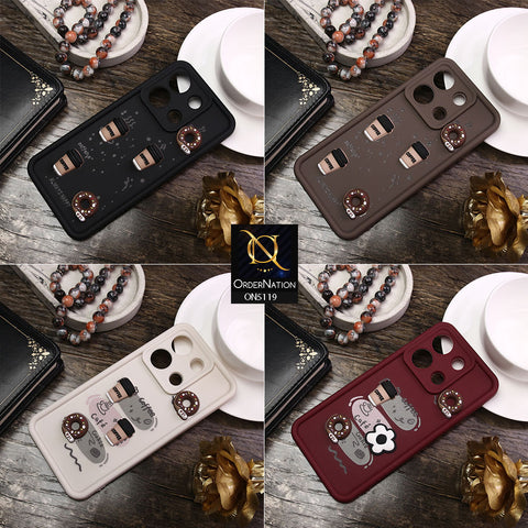 Oppo A74 Cover - Maroon - D1 - Cute 3D Donut Coffee Soft Silicon Case with Camera Protection