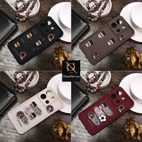 Vivo Y15 Cover - Maroon - Cute 3D Donut Coffee Soft Silicon Case with Camera Protection