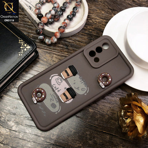 Oppo Reno 6 Lite Cover - Brown - D2 - Cute 3D Donut Coffee Soft Silicon Case with Camera Protection