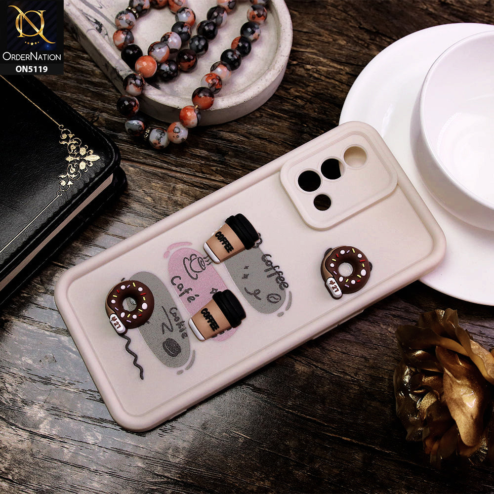 Oppo Reno 6 Lite Cover - White - D2 - Cute 3D Donut Coffee Soft Silicon Case with Camera Protection