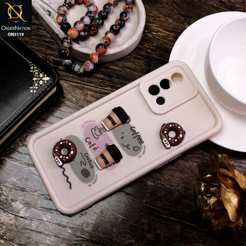 Oppo Reno 6 Lite Cover - White - D2 - Cute 3D Donut Coffee Soft Silicon Case with Camera Protection