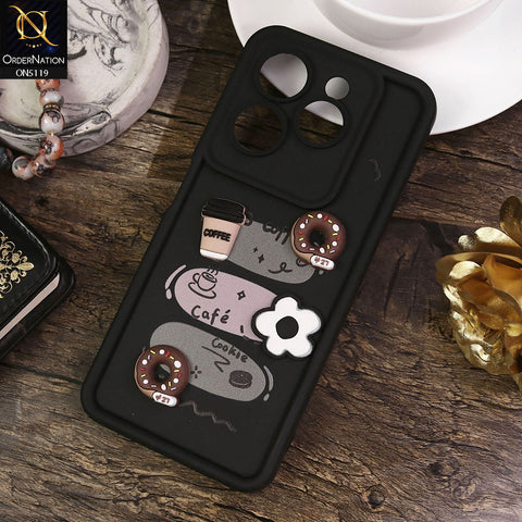 Infinix Hot 40 Cover - Black - Design 2 - Cute 3D Donut Coffee Soft Silicon Case with Camera Protection