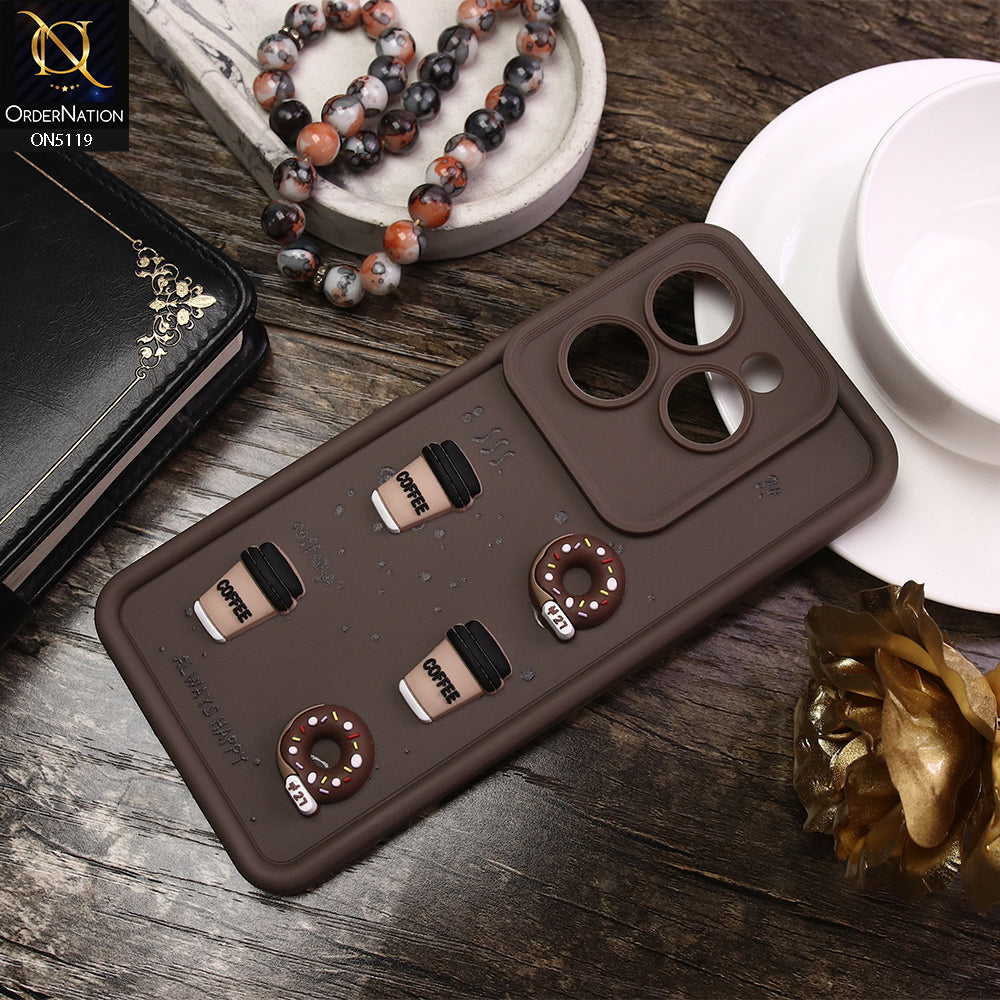 Infinix Hot 40 Cover - Brown - D1 - Cute 3D Donut Coffee Soft Silicon Case with Camera Protection