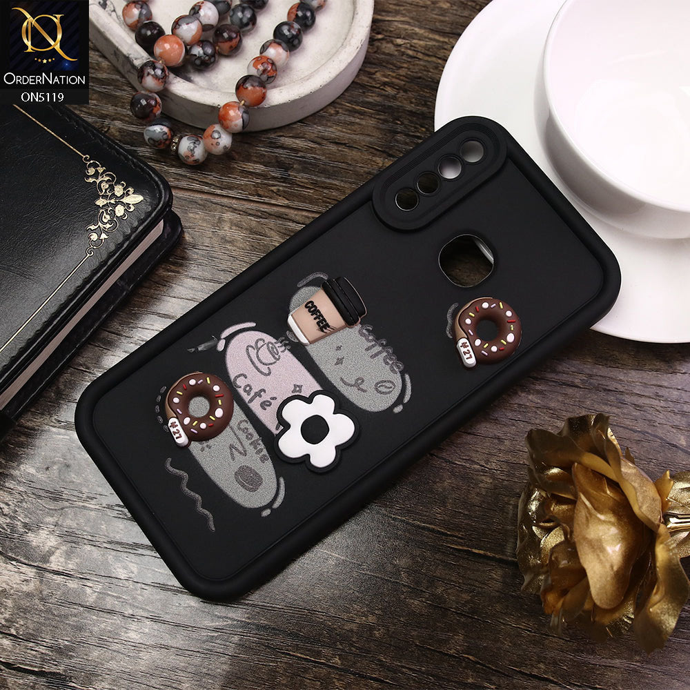 Infinix Hot 8 Cover - Black - D2 - Cute 3D Donut Coffee Soft Silicon Case with Camera Protection