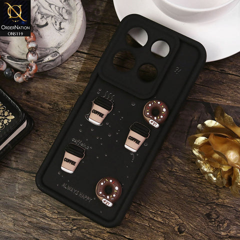 Infinix Note 30 Cover - Black - Design 1 - Cute 3D Donut Coffee Soft Silicon Case with Camera Protection