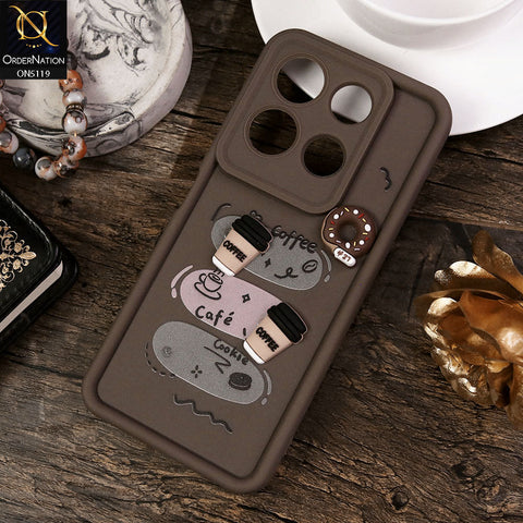 Infinix Note 30 Cover - Brown - Design 2 - Cute 3D Donut Coffee Soft Silicon Case with Camera Protection