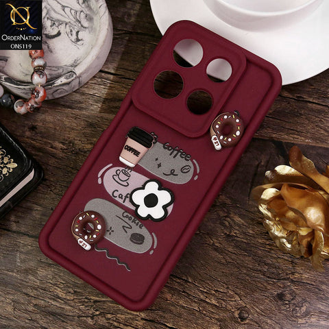 Infinix Note 30 Cover - Maroon - Design 2 - Cute 3D Donut Coffee Soft Silicon Case with Camera Protection