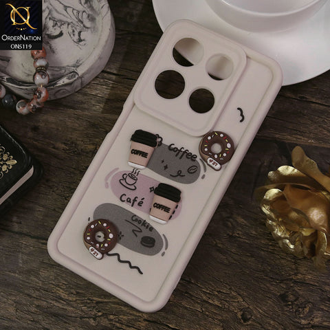 Infinix Note 30 Cover - White - Design 2 - Cute 3D Donut Coffee Soft Silicon Case with Camera Protection